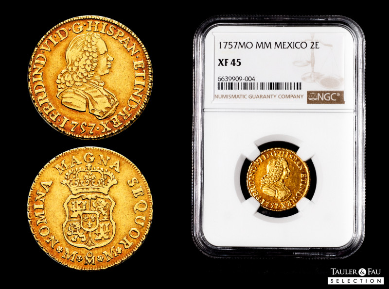 Ferdinand VI (1746-1759). 2 escudos. 1757. Mexico. MM. (Cal-659). Au. Gorgeous c...