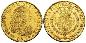 Ferdinand VI (1746-1759). 8 escudos. 1753. Lima. J. (Cal-766). (Cal onza-579). Au. 26,94 g. Dot above the two LMA. Some luster. Nice colour. Scarce. X...