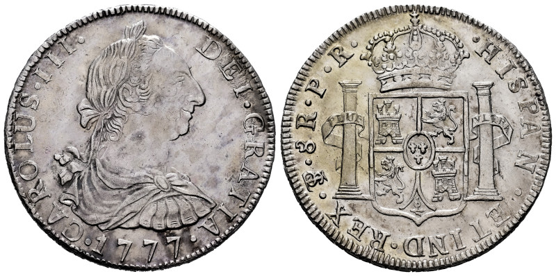 Charles III (1759-1788). 8 reales. 1777. Potosi. PR. (Cal-1174). Ag. 27,12 g. De...