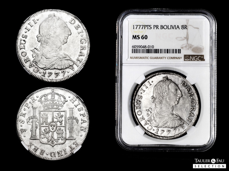 Charles III (1759-1788). 8 reales. 1777. Potosi. PR. (Cal-1174). Ag. Original lu...