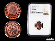 Charles IV (1788-1808). 1 maravedi. 1799. Segovia. (Cal-34). Ae. Slabbed by NGC as MS 64 RB. Only 1 finer specimen in the NGC census. This coin is exe...