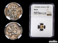 Charles IV (1788-1808). 1/4 real. 1799/8. Mexico. (Cal-126). Ag. Original luster. Sligthly iridiscent tone. Gorgeous specimen. Very rare in this grade...