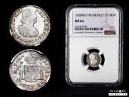Charles IV (1788-1808). 1/2 real. 1800. Mexico. FM. (Cal-285). Ag. Plenty of original luster. Magnificent piece. Slabbed by NGC as MS 64. Only 1 finer...