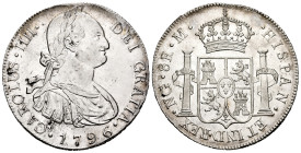 Charles IV (1788-1808). 8 reales. 1796. Guatemala. M. (Cal-888). Ag. 26,95 g. Original luster on reverse. Beautiful specimen. Rare in this condition. ...