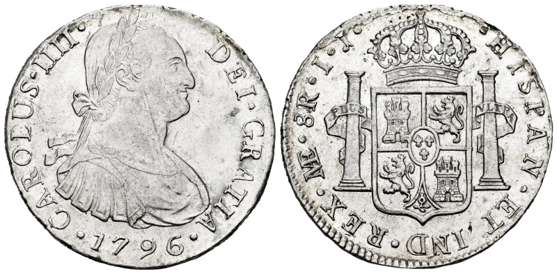 Charles IV (1788-1808). 8 reales. 1796. Lima. IJ. (Cal-913). Ag. 26,69 g. Well s...