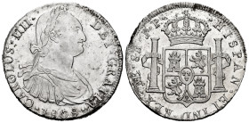 Charles IV (1788-1808). 8 reales. 1808. Lima. JP. (Cal-928). Ag. 27,05 g. Original luster. Striking defect on edge. Sharply struck. Attractive specime...