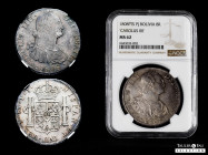 Charles IV (1788-1808). 8 reales. 1808. Potosi. PJ. (Cal-1014). Ag. Well toned over muted luster, with traces of rainbow colors around details, minor ...