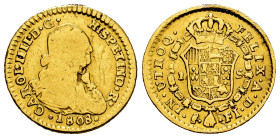 Charles IV (1788-1808). 1 escudo. 1808. Santiago. FJ. (Km-61, reports the mintage of 2,448 specimens). (Cal-1249). Au. 3,24 g. Welding on the edge at ...