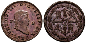 Ferdinand VII (1808-1833). 8 maravedis. 1820. Jubia. (Cal-200). Ae. 10,37 g. Gorgeous specimen. Quite possible the finest specimen known. Very rare in...