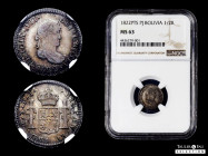 Ferdinand VII (1808-1833). 1/2 real. 1822. Potosi. PJ. (Cal-437). Ag. Nice old cabinet tone with underlying some luster. Slabbed by NGC as MS 63. Rare...