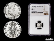 Ferdinand VII (1808-1833). 1/2 real. 1832. Sevilla. JB. (Cal-466). Ag. Plenty of original luster. Magnificent piece. Rare in this condition. Slabbed b...