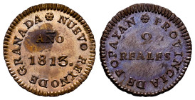 Ferdinand VII (1808-1833). 2 reales. 1813. Popayan. (Cal-907). (Restrepo-116-1). Ae. 1,70 g. Original luster. Beautiful colour. Slight rust. Rare in t...