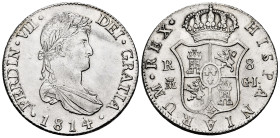 Ferdinand VII (1808-1833). 8 reales. 1814. Madrid. GJ. (Cal-1268). Ag. 26,95 g. First-year laureate bust. Original luster. Very attractive. Rare in th...