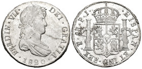 Ferdinand VII (1808-1833). 8 reales. 1820. Potosi. PJ. (Cal-1384). Ag. 27,03 g. Attractive specimen. Well struck. Plenty of original luster on reverse...