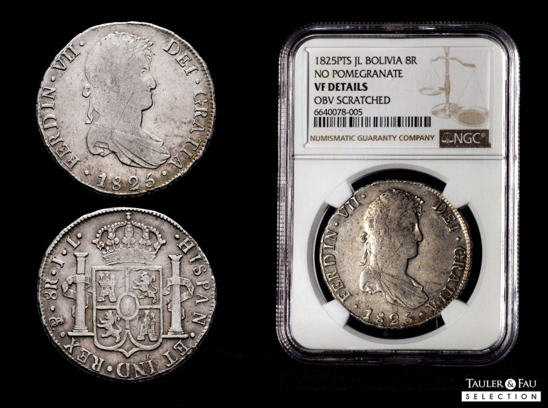 Ferdinand VII (1808-1833). 8 reales. 1825. Potosi. JL. (Cal-1395). (Cy-unlisted)...