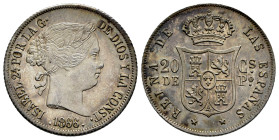 Elizabeth II (1833-1868). 20 centavos. 1866. Manila. (Cal-659). Ag. 5,20 g. Original luster and slight iridescent patina. Rare, even more in this grad...