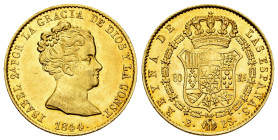Elizabeth II (1833-1868). 80 reales. 1844. Barcelona. PS. (Cal-711). Au. 6,76 g. Beautiful colour. Attractive. Original luster. Scarce in this grade. ...