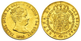 Elizabeth II (1833-1868). 80 reales. 1845. Barcelona. PS. (Cal-713). Au. 6,75 g. Original luster. Attractive. Scarce in this grade. Ex Áureo&Calicó Se...