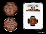 Provisional Government (1868-1871). 25 milesimas de escudo. 1868. Segovia. (Cal-10). Ae. Slabbed by NGC as MS 63 BN. A good sample. Rare in this condi...