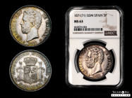 Amadeo I (1871-1873). 5 pesetas. 1871*18-71. Madrid. SNM. (Cal-1). Ag. 24,96 g. Original luster. Attractive old cabinet tone. Very rare in this high g...