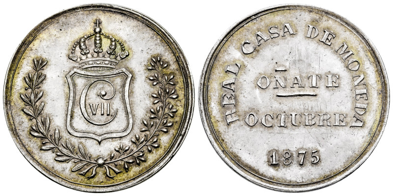 Carlos VII (1872-1876). 5 pesetas. 1875. Oñate. (Cal-21). Ag. 23,22 g. Silver st...