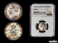 Alfonso XII (1874-1885). 1 peseta. 1876*18-76. Madrid. DEM. (Cal-15). Ag. 5,00 g. Original luster. Delicate patina with golden and bluish tones. Attra...