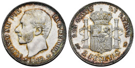 Alfonso XII (1874-1885). 2 pesetas. 1883*18-83. Madrid. MSM. (Cal-33). Ag. 9,96 g. Hairline on obverse. Lightly toned. Original luster. Rare in this c...