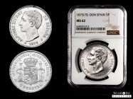 Alfonso XII (1874-1885). 5 pesetas. 1875*18-75. Madrid. DEM. (Cal-35). Ag. 25,05 g. Plenty of original luster. Rare in this condition. Slabbed by NGC ...