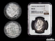 Alfonso XII (1874-1885). 5 pesetas. 1876*18-76. Madrid. DEM. (Cal-37). Ag. 24,94 g. Beautiful patina. Original luster. Pleasant color and appearence. ...