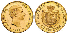 Alfonso XII (1874-1885). 10 pesetas. 1878*18-78. Madrid. EMM. (Cal-65). Au. 3,23 g. Original luster. Scarce. AU. Est...400,00. 

Spanish Description...