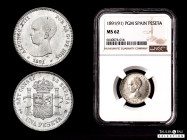 Alfonso XIII (1886-1931). 1 peseta. 1891*18-91. Madrid. PGM. (Cal-53). Ag. 5,12 g. Minimal marks. Original luster. Rare in this condition. Slabbed by ...