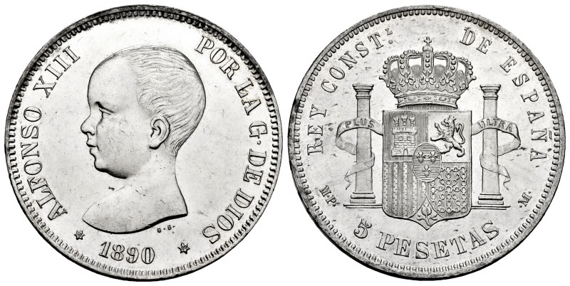 Alfonso XIII (1886-1931). 5 pesetas. 1890*18-90. Madrid. MPM. (Cal-95). Ag. 25,2...