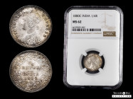 British India. Victoria Queen. 1/4 rupee. 1880. Calcutta. C. (Km-490). Ag. 2,91 g. Type C bust, Type II reverse. Incuse C. Original luster. Soft patin...
