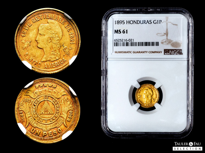 Honduras. 1 peso. 1895. Tegucigalpa. (Km-56). (Fried-7). Au. Slightly crude stri...