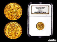 Italy. Venice. Andrea Contarini (1367-1382). Zecchino. Doge LX. (Paolucci-1). (Fried-1227). Anv.: ANDR' CONTARЄNO• S• M• VЄNЄTI•, St Mark standing to ...