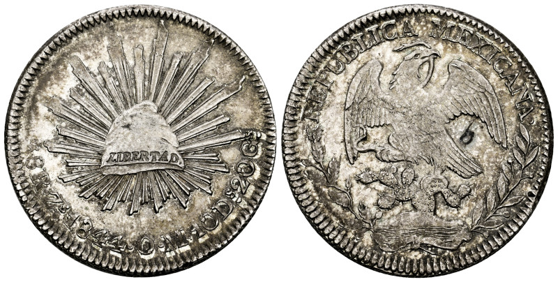 Mexico. 8 reales. 1844. Zacatecas. OM. (Km-377.13). Ag. 26,95 g. Number in antiq...