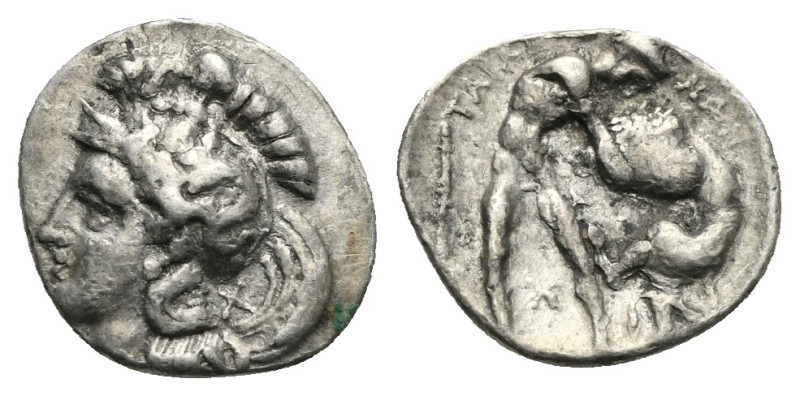 CALABRIA. Tarentum, circa 380-325 BC. Diobol (Silver, 13.60 mm, 1.12 g) Head of ...