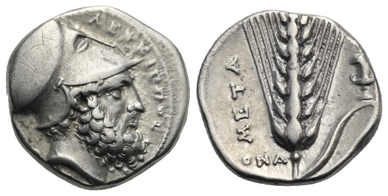 LUCANIA. Metapontum. Circa 340-330 BC. Nomos (Silver, 20.00 mm, 7.48 g). ΛEYKIΠΠ...