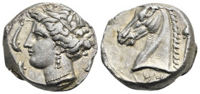 SICILY. Siculo-Punic. Lilybaion or Entella. Circa 320/315-300 BC. Tetradrachm (Silver, 24.35 mm, 17.05 g) Head of Arethusa to left, wearing wreath of ...