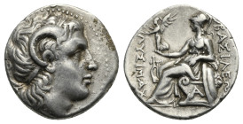 KINGS OF THRACE. Lysimachos, 305-281 BC. Drachm (Silver, 18.75 mm, 4.29 g) Ephesos, 294-287 BC. Diademed head of deified Alexander right, wearing horn...