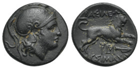 KINGS OF THRACE. Lysimachos, circa 305-281 BC. (Bronze, 17.74 mm, 4.28 g). Lysimacheia. Head of Athena to right, wearing crested Attic helmet. Rev. ΒΑ...
