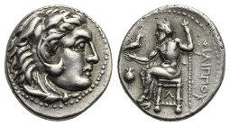 KINGS of MACEDON. Philip III Arrhidaios. 323-317 BC. AR Drachm (17.63 mm, 4.24 g). Side. Circa 323-320 BC. Head of Herakles to right, wearing lion's s...