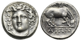 THESSALY. Larissa. Circa 356-342 BC. Drachm (Silver, 19.10 mm, 6.56 g). Head of the nymph Larissa facing, turned slightly to the left, wearing ampyx a...