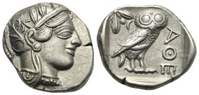 ATTICA. Athens. Circa 454-404 BC. Tetradrachm (Silver, 27.90 mm, 17.07 g) Head of Athena right, wearing crested Attic helmet, decorated with palmette,...