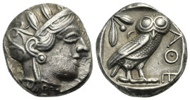 ATTICA. Athens. Circa 454-404 BC. Tetradrachm (Silver, 23.95 mm, 17.10 g) Head of Athena right, wearing crested Attic helmet, decorated with palmette,...