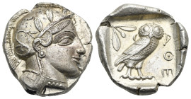ATTICA. Athens. Circa 454-404 BC. Tetradrachm (Silver, 22.33 mm, 17.20 g) Head of Athena right, wearing crested Attic helmet, decorated with palmette,...