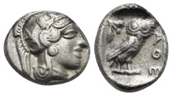 ATTICA. Athens. Circa 454-404 BC. Drachm (Silver, 13.17 mm, 4.07 g) struck after 449 BC. Head of Athena right, wearing crested Attic helmet, decorated...