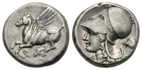 CORINTHIA. Corinth. Circa 350-300 BC. Stater (Silver, 25.00 mm, 8.56 g). Pegasus flying left, Ϙ below. Rev. Helmeted head of Athena left. A below chin...