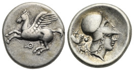 CORINTHIA. Corinth. Circa 350-300 BC. Stater (Silver, 21.30 mm, 8.44 g). Pegasus flying to left, below, Ϙ. Rev. Helmeted head of Athena right, wearing...