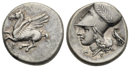 CORINTHIA. Corinth. Circa 350-300 BC. Stater (Silver, 21.00 mm, 8.56 g). Pegasus flying to left, below, Ϙ. Rev. Helmeted head of Athena left, wearing ...